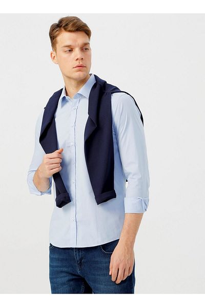 Pierre Cardin Ανοιχτό Μπλε Slim Fit Basic πουκάμισο