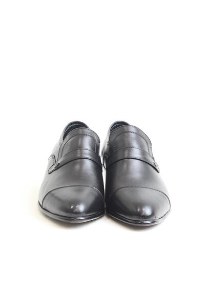 Obucca Erkek Siyah Sivri Yumurta Topuk Düz Maskaratlı Deri Ayakkabı