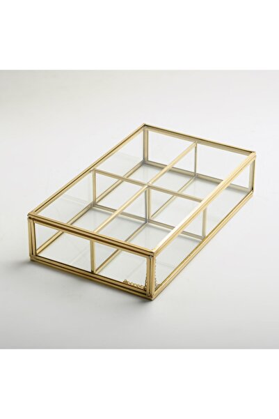El Crea Designs 25x15x6cm 4 Bölmeli Pirinç Gold Cam Organizer Takı Aksesuar M...