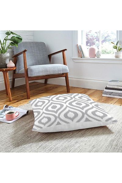 Realhomes Pernă de podea imprimată digital cu model Ikat gri cu design special