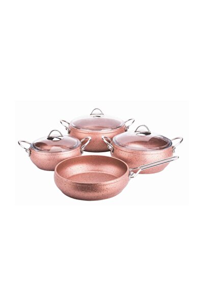 Özkent Casserole Granite 4-Piece Cookware Set Rose Gold Steel