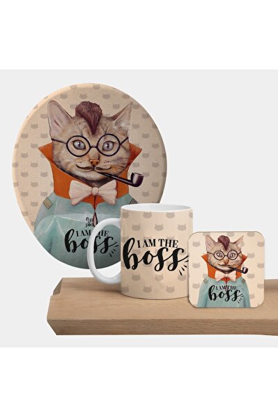 Flipped Boss Cat Kupa, Mousepad Ve Bardak Altlıklı Hediye Seti