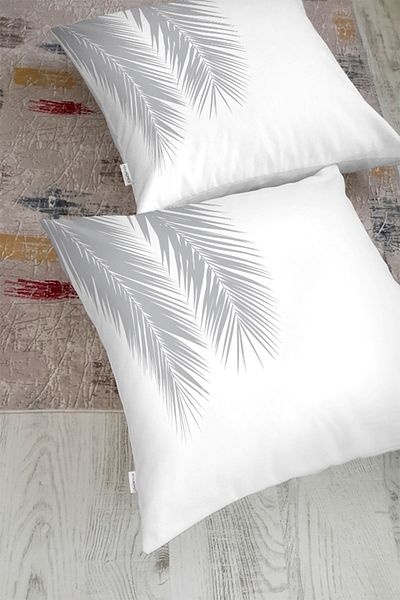 Realhomes Frunze de palmier gri pe fundal alb Pernă de podea cu design special