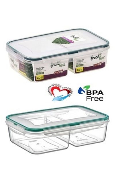 IRAK PLASTİK Fresh Box 2 Compartments Leak Proof Storage Container 1+1 Liter