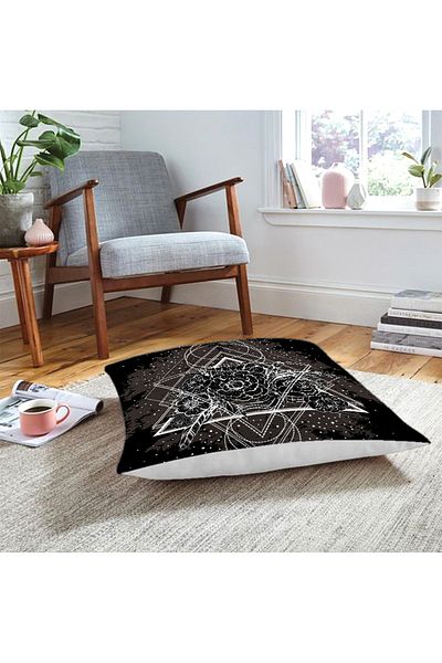 Realhomes Pernă de podea cu model decorativ alb pe fundal negru