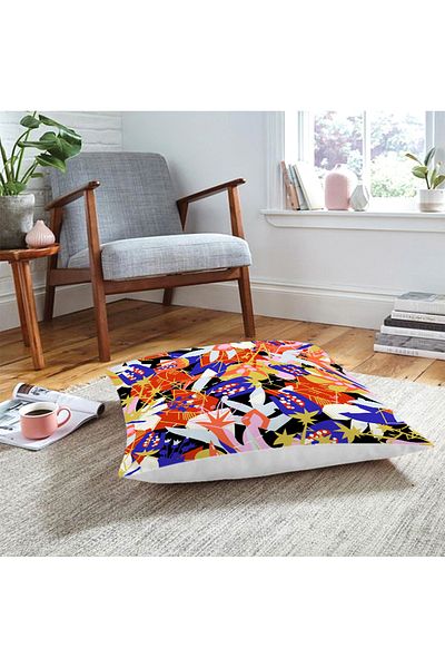 Realhomes Pernă decorativă modernă de podea cu desen geometric abstract pe fundal negru