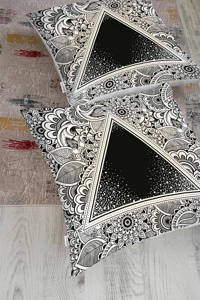 Realhomes Pernă de podea imprimată digital cu design personalizat cu motiv triunghi pe podea cu mandala