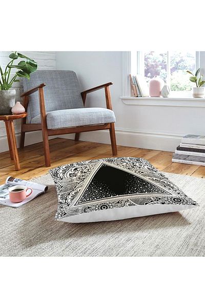 Realhomes Pernă de podea imprimată digital cu design personalizat cu motiv triunghi pe podea cu mandala