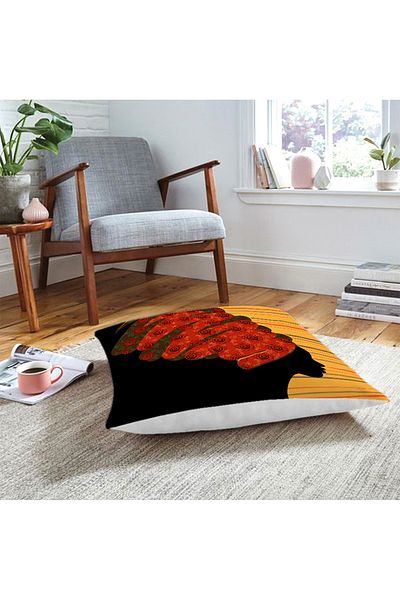Realhomes Pernă decorativă de podea cu cap roșu cu motiv negru pentru femei