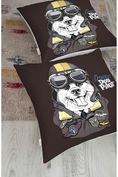 Realhomes Brave Dog Pilot Pernă de podea modernă cu animale imprimate digital (1000 gr umplută în interior)