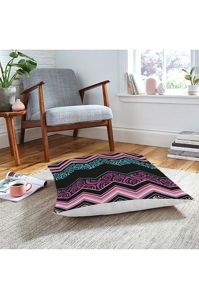 Realhomes Pernă de podea modernă, colorată, imprimată digital în zig-zag