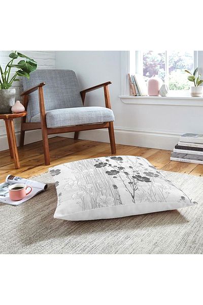 Realhomes Pernă de podea modernă imprimată cu design floral, cu desen pe cărbune