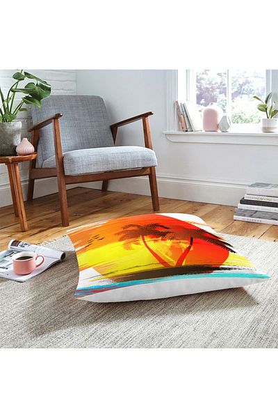 Realhomes Pernă de podea cu design special cu tematică de palmier la apus