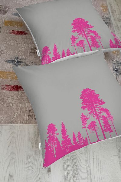 Realhomes Pernă decorativă de podea cu design de arbore fucsia pe podea gri