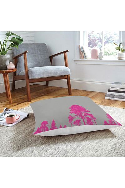 Realhomes Pernă decorativă de podea cu design de arbore fucsia pe podea gri