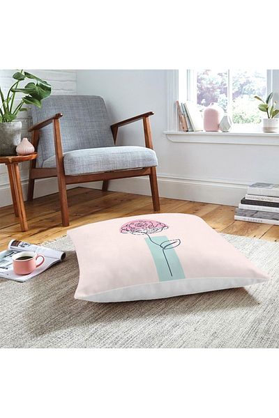Realhomes Pernă decorativă boemă de podea cu motiv trandafir pe fundal roz
