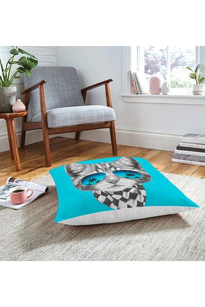 Realhomes Pernă de podea cu animale modernă, cu model de pisică drăguță, imprimată digital (1000 gr umplută în interior)