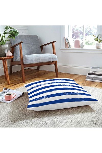 Realhomes Pernă de podea modernă decorativă cu dungi albastru închis