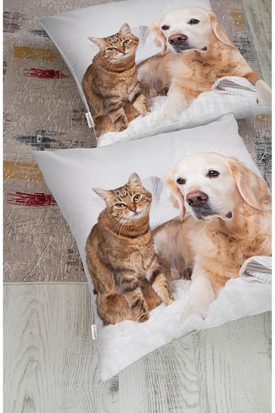 Realhomes Drăguță pernă de podea cu animale modernă imprimată cu pisici și câini (1000 gr umplută în interior)