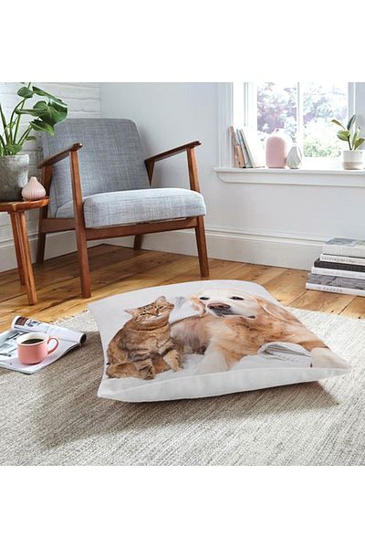 Realhomes Drăguță pernă de podea cu animale modernă imprimată cu pisici și câini (1000 gr umplută în interior)