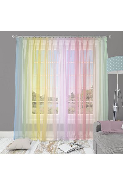 Alacastore Perdele din tul din seria gradient imprimată curcubeu transparent