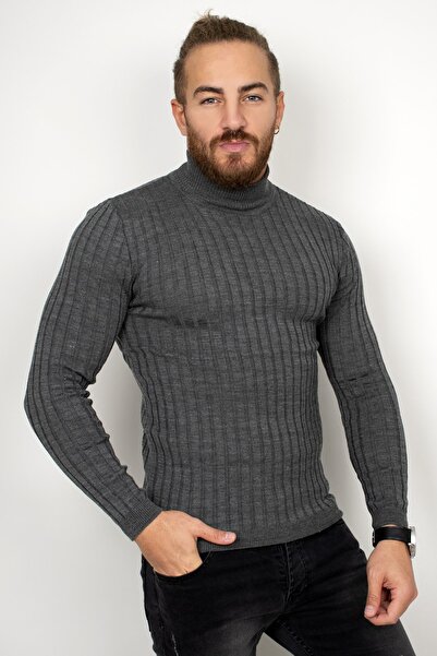 DeepSEA Ανδρικό πλεκτό πουλόβερ μισό ψαρά ανθρακί 2100017