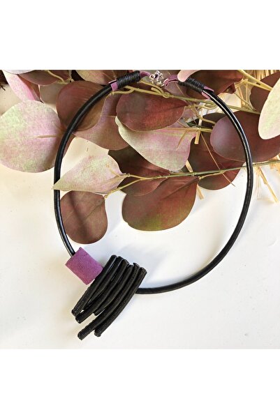 AGG TASARIM Deri Kolye Pembe