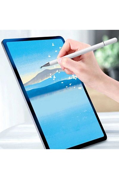 TEKNETSTORE Touch Pen 2 In 1 Passive Stylus Capacitive Tablet Pen White