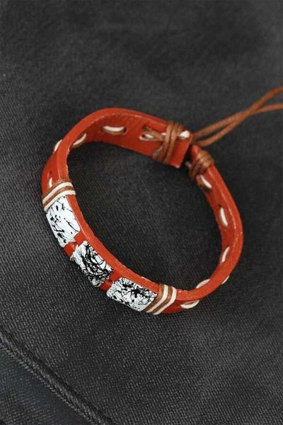 Clariss Men's Bracelet - Brown Leather and Marble Stone Detail