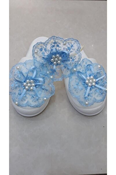 Dorya Blue Crown Set Pearled Crown Maternity Slippers