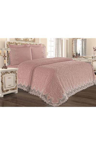EvcimenStore Pink French Laced Lisa Blanket Set