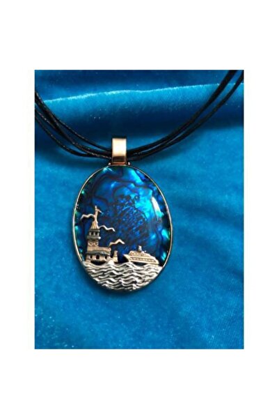 Aşina Gümüş Kadın Gümüş İstanbul Kız Kulesi Kolye Okyanus Sedefi Özel Tasarım 925 Ayar