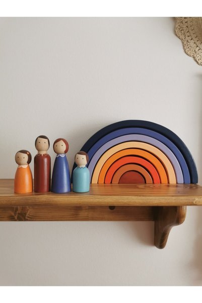Mesu Ahşap Oyuncaklar Mesu 8-Piece Waldorf Retro Wooden Rainbow, Family, and Tree Play Set Colorful