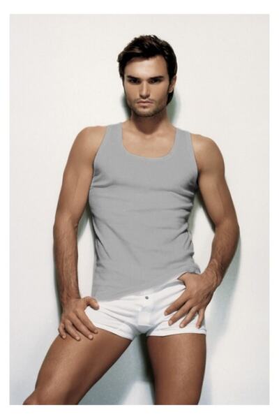 Çift Kaplan Мъжка сива памучна тениска с ребра