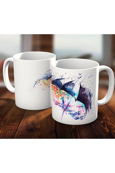 Biz Dijital White Rain And Umbrella Watercolor Painting Cup Glass