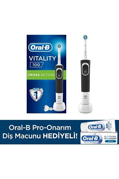 Oral-B D100 Şarjlı Diş Fırçası Cross Action Siyah + Pro Onarım Diş Macunu 50 Ml
