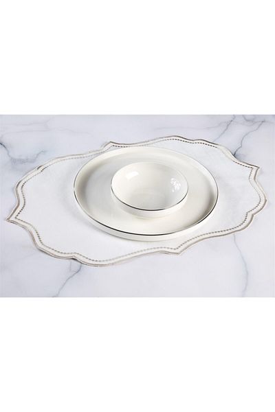 Caka home 2-Piece American Service Embroidered Lisa Linen Effect (Stone)