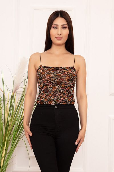 PULLIMM Tricou de damă cu imprimeu floral galben - curea de frânghie, model Esp02