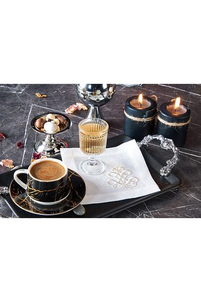 caka home design 6 قطع مناديل كوكتيل مطرزة ملكية بتأثير الكتان (كريمي)