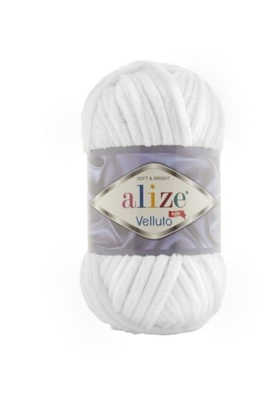 Alize Ață de tricotat manual din catifea Velluto Cod de culoare: 55-alb