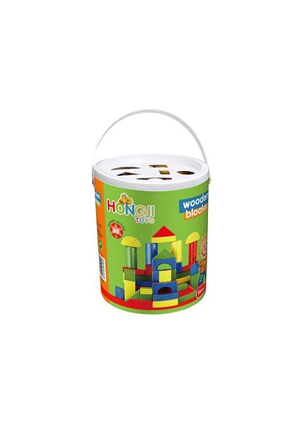 Bigpoint 60 Pieces Wooden Blocks with Find Plug and Bucket