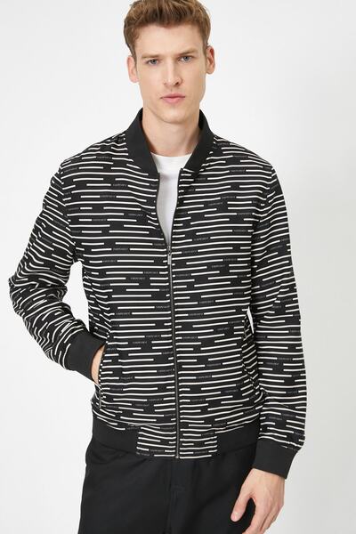 Koton Ανδρικό παλτό μαύρου χρώματος εμπριμέ 0YAM21959HW