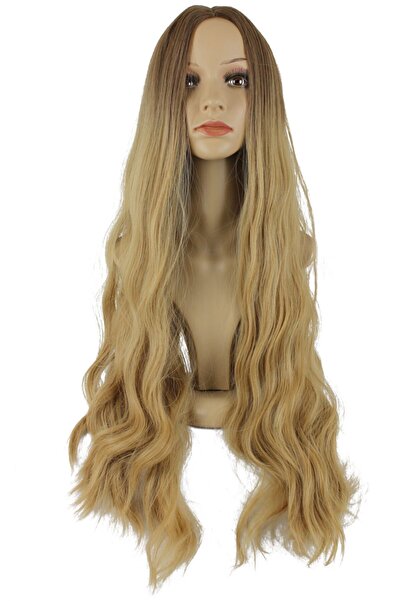 Eva Peruk Kahkülsüz Kumral Karamel Ombreli Su Dalgalı Fiber Sentetik Peruk