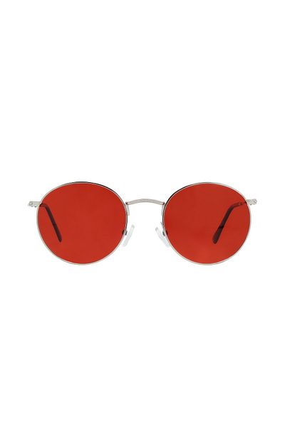 SANCHES Polarized Round Retro Glasses Silver Frame Red Glass Sunglasses
