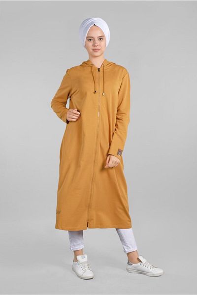 TRENDTESETTÜR Women's Yellow (Safran) Zip Hooded Tunic 20315