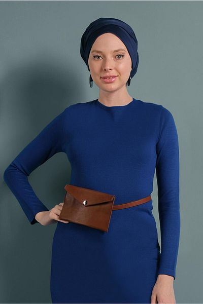 TRENDTESETTÜR WOMEN'S NAVY BLUE (SAX) SLIT KNIT TUNIC 0921-1