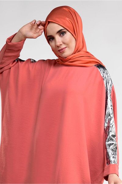 TRENDTESETTÜR Women's Pink (S. SHELL) Snakeskin Detailed Bat Sleeve Tunic 65191