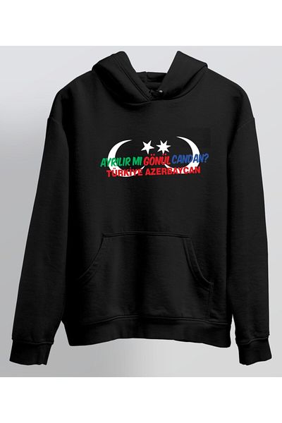 venüsdijital Unisex Μαύρο φούτερ με κουκούλα με στάμπα Αζερβιανής Τουρκίας