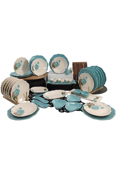 Keramika Turquoise Rose 41 Piece Breakfast Set for 12