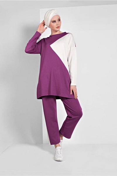 TRENDTESETTÜR Γυναικεία Κρέμα (CREAM-PURPLE) Σετ αθλητικής φόρμας με σχέδιο 0306